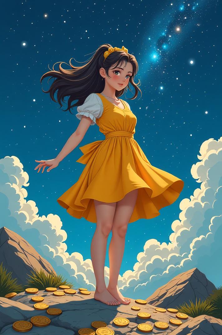 Anime style , from below shot, masterpiece , best quality