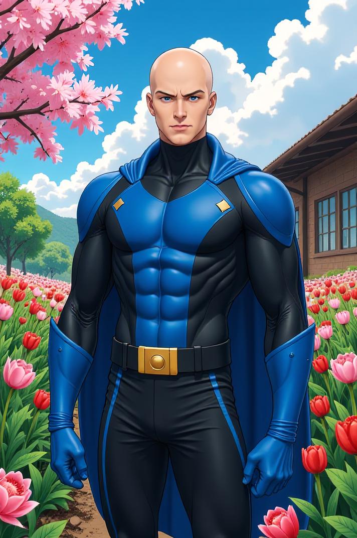 asian anime style marvel Black Bolt masterpiece,best quality , asian anime, Bald royal blue hair