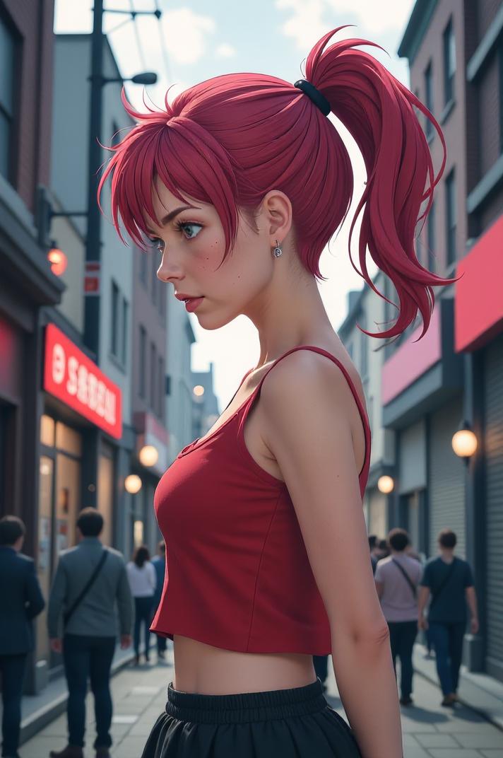 anime style masterpiece,best quality , Crew Cut hollywood cerise hair, spring