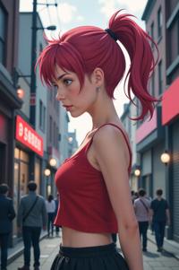 anime style masterpiece,best quality , Crew Cut hollywood cerise hair, spring
