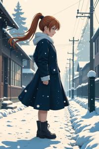anime style masterpiece,best quality , Pony Tail flax hair, winter