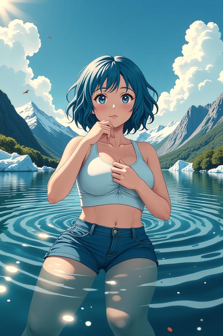 anime style masterpiece,best quality , Over Eye Curly robin egg blue hair, autumn
