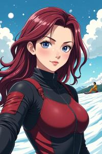 asian anime style marvel Jessica Jones masterpiece,best quality , asian anime, Left Parting burgundy hair
