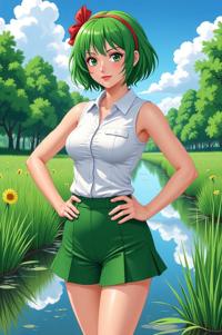 asian anime style marvel Yelena Belova masterpiece,best quality , asian anime, Rachel Curly office green hair