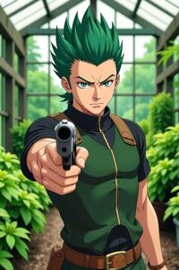 asian anime style marvel Warriors Three masterpiece,best quality , asian anime, Mohawk Flat forest green hair