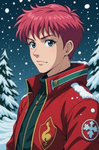 Anime style s Urutu Snake from Rocketman universe, Crew Cut rose hair, winter, shoulder level shot