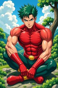 asian anime style marvel Wonder Man masterpiece,best quality , asian anime, Crew Cut zucchini hair