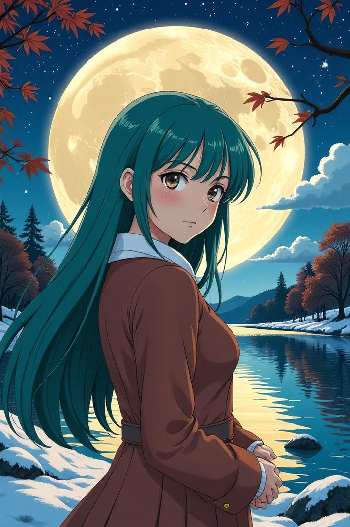 anime style masterpiece,best quality , Long heliotrope hair, autumn