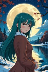 anime style masterpiece,best quality , Long heliotrope hair, autumn
