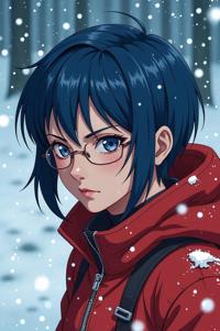 Anime style s Mealybug from Mass Effect universe, Lob gamboge hair, winter, high angle shot