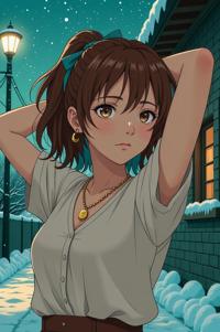 anime style masterpiece,best quality , Over Left Eye sky blue hair, winter