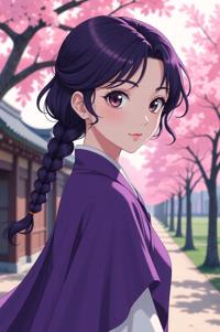 anime style masterpiece,best quality , Over Eye Curly eggplant hair, spring