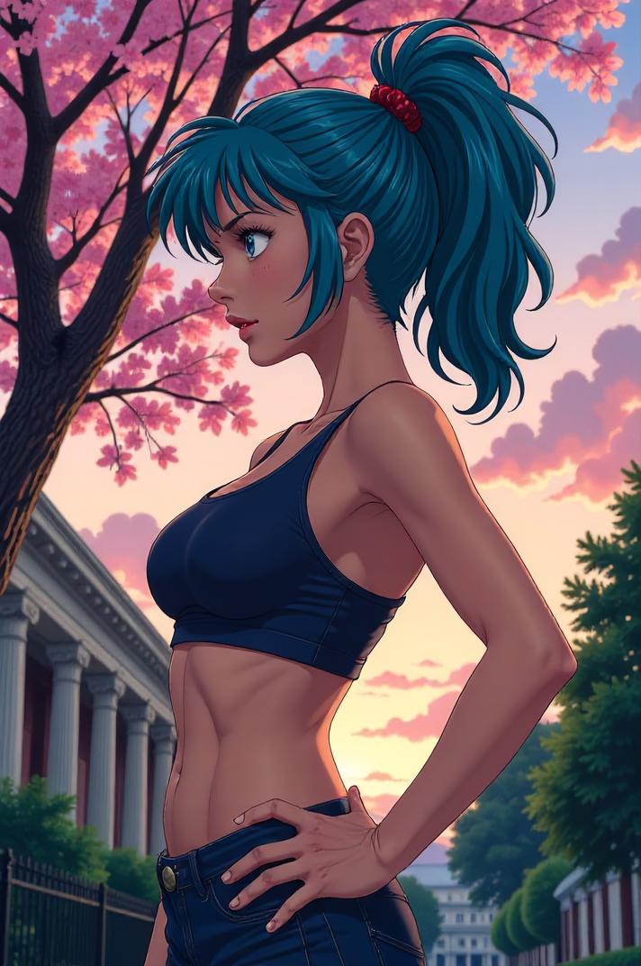 anime style masterpiece,best quality , Mullet Curly steel blue hair, spring
