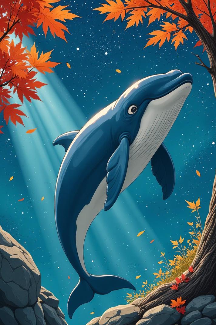 Anime style s Baleen Whale from Star Trek universe, Spike aqua hair, autumn, hip level shot