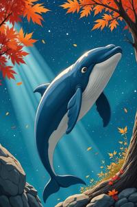 Anime style s Baleen Whale from Star Trek universe, Spike aqua hair, autumn, hip level shot