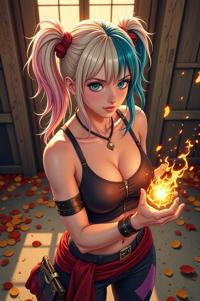 anime style masterpiece,best quality , Spike harlequin hair, autumn