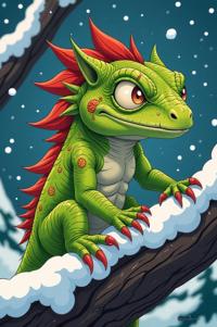 Anime style s Gargoyle Gecko from South Park universe, Grungey Parted carmine hair, winter, shoulder level shot