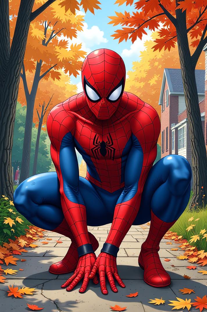 asian anime style marvel Spider Man masterpiece,best quality , asian anime, Pulled Back taupe hair