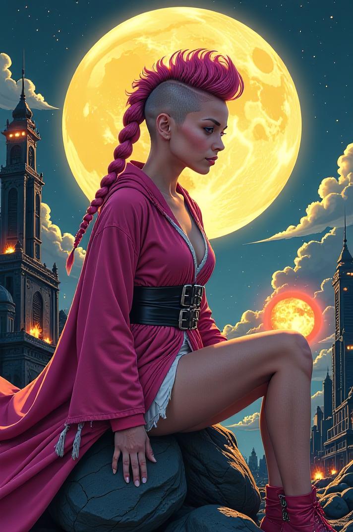 anime style masterpiece,best quality , Mohawk Flat pink hair, summer