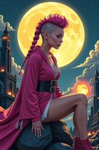 anime style masterpiece,best quality , Mohawk Flat pink hair, summer