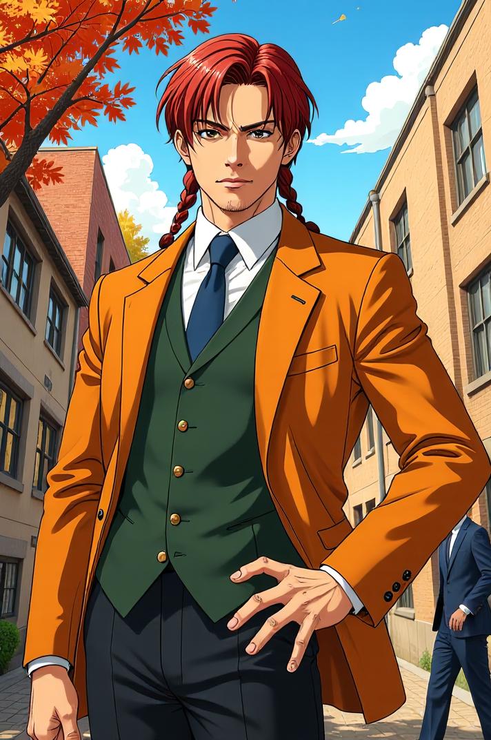 asian anime style marvel Ben Urich masterpiece,best quality , asian anime, Cornrows firebrick hair