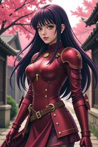 anime style masterpiece,best quality , Over Left Eye plum hair, spring