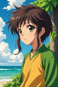 Anime style s White Eyed Vireo from Star Wars universe, Over Left Eye sangria hair, summer, looking away shot