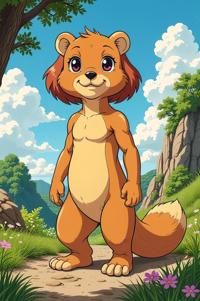 Anime style s Prairie Dog from Alien universe, Bob brown hair, summer, full body shot