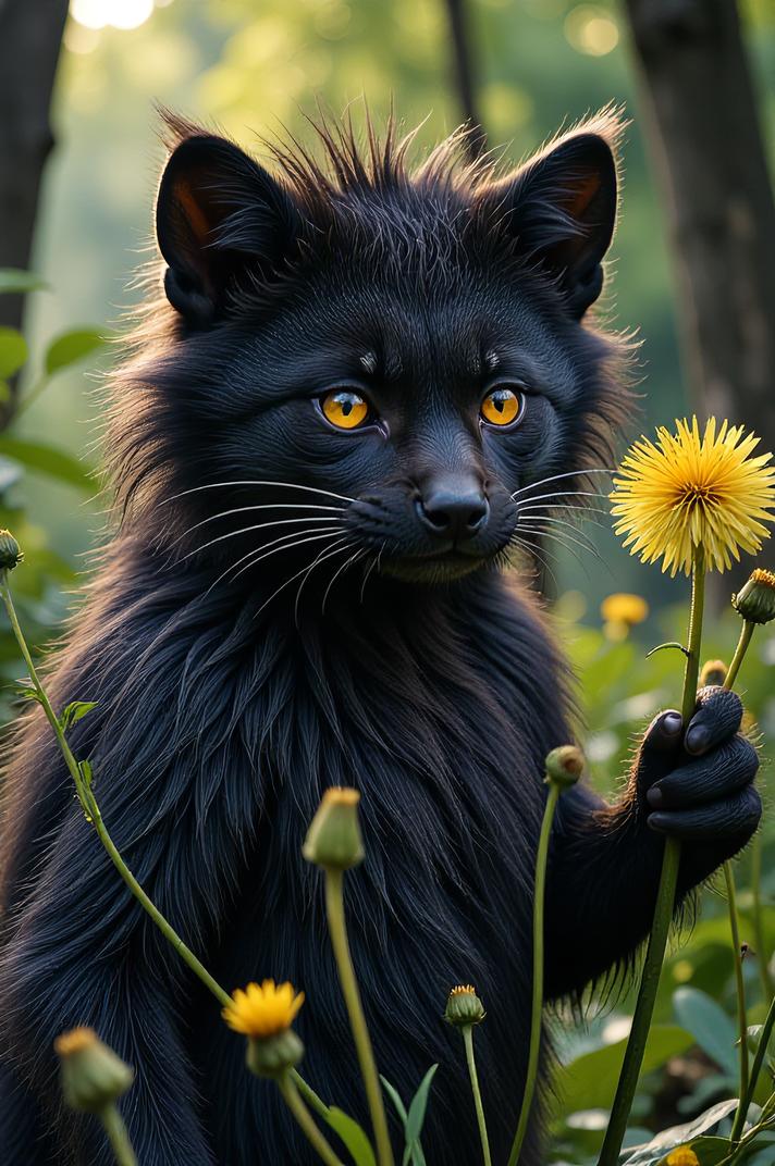 Anime style s Malayan Civet from Hellraiser universe, Lob Curly dandelion hair, spring, hip level shot