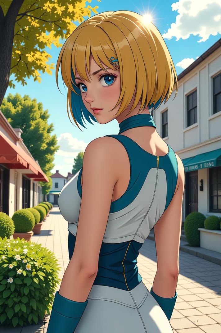 anime style masterpiece,best quality , Bob blue hair, summer