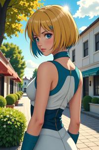 anime style masterpiece,best quality , Bob blue hair, summer