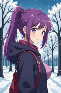 anime style masterpiece,best quality , Pulled Back amethyst hair, winter