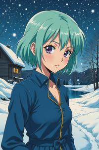 Anime style s Bluefish from Fifth Element universe, That s all lime hair, winter, full body shot