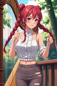anime style masterpiece,best quality , Pony Tail Braids copper hair, summer