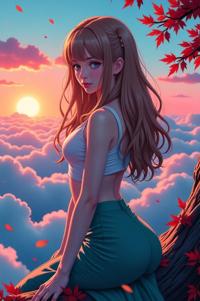 anime style masterpiece,best quality , Long Center Parting khaki hair, autumn
