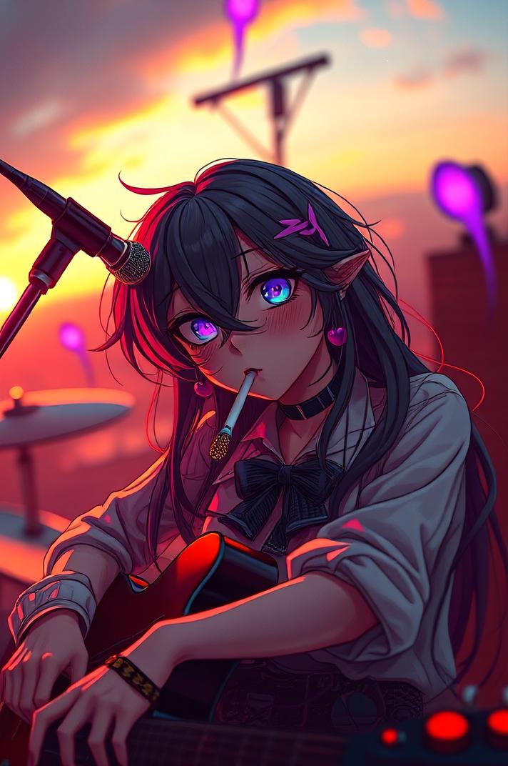 Anime style , low angle shot, masterpiece , best quality
