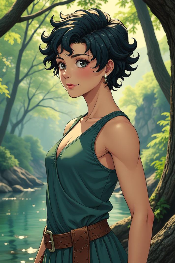 Anime style s Northern Pintail from Game of Thrones universe, Short Curly seashell hair, spring, hip level shot