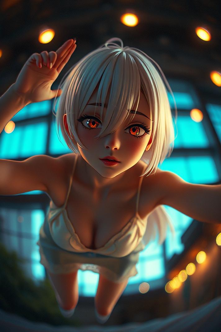 Anime style , from below shot, masterpiece , best quality