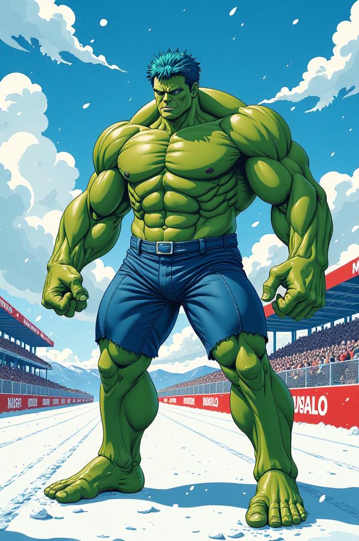 asian anime style marvel Hulk masterpiece,best quality , asian anime, Spike steel blue hair