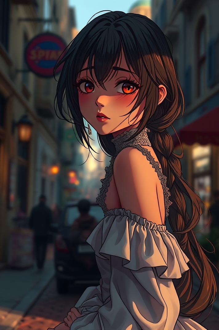 Anime style , ground level shot, masterpiece , best quality