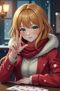anime style masterpiece,best quality , Grungey Parted gold hair, winter