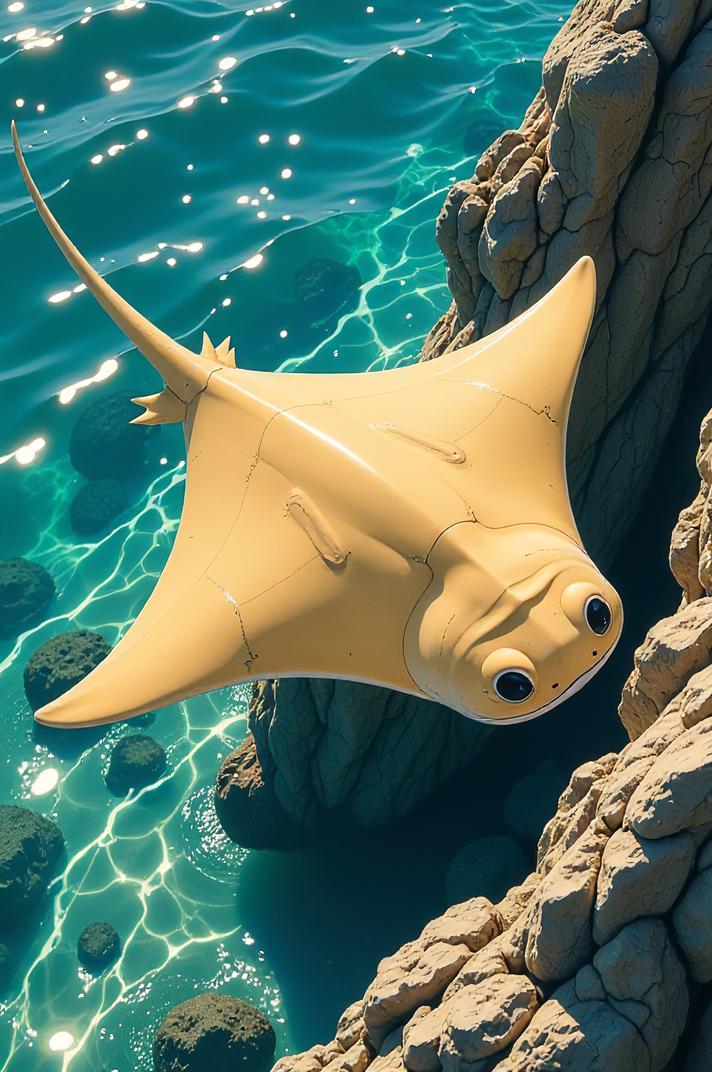 Anime style s Manta Ray from Warhammer , universe, Spikes beige hair, summer