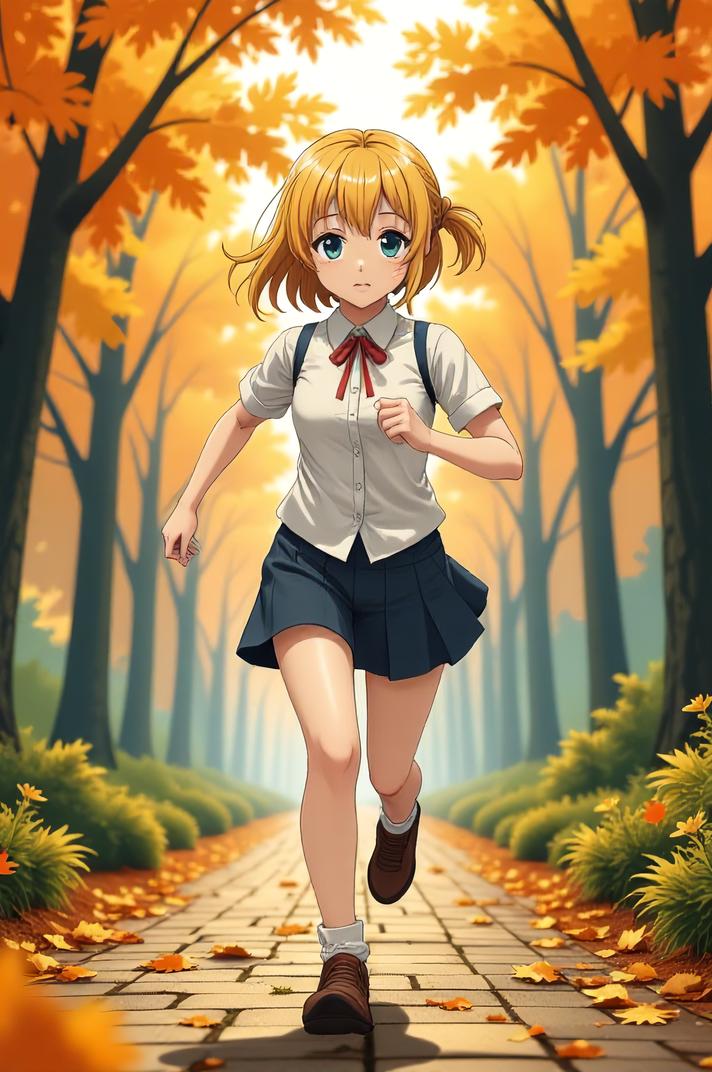 anime style masterpiece,best quality , Flat Top yellow hair, autumn