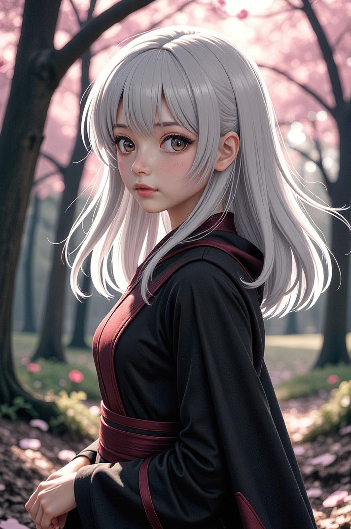 anime style masterpiece,best quality , Rachel titanium white hair, spring