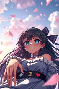 Anime style , from below shot, masterpiece , best quality