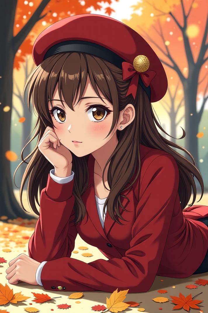 anime style masterpiece,best quality , Over Left Eye brown hair, autumn