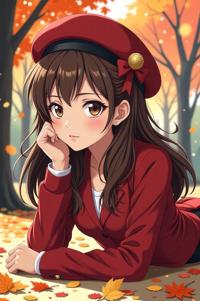 anime style masterpiece,best quality , Over Left Eye brown hair, autumn