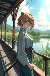 Anime style , hip level shot, masterpiece , best quality