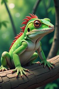 Anime style s Leaf Tailed Gecko from Narcos universe, Long Curly cardinal hair, summer, ground level shot