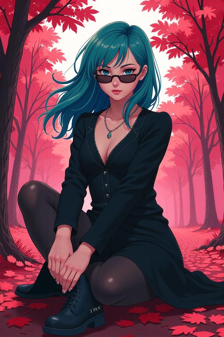anime style masterpiece,best quality , Over Eye azure hair, autumn